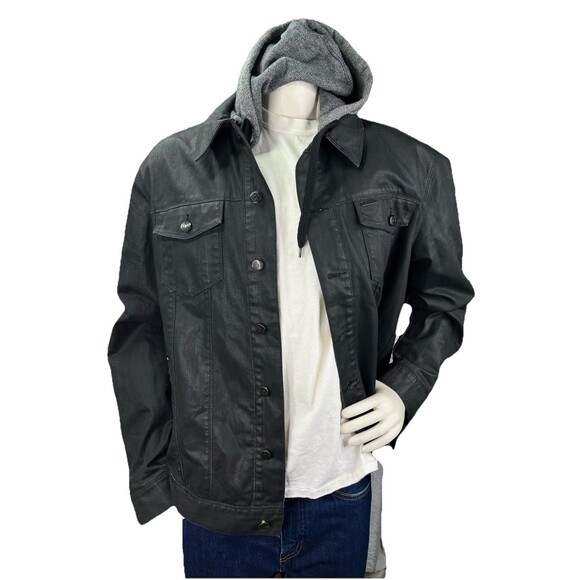 DRAVUS Waxed Denim Jean Jacket Men XL Hooded Trucker - Picture 1 of 14